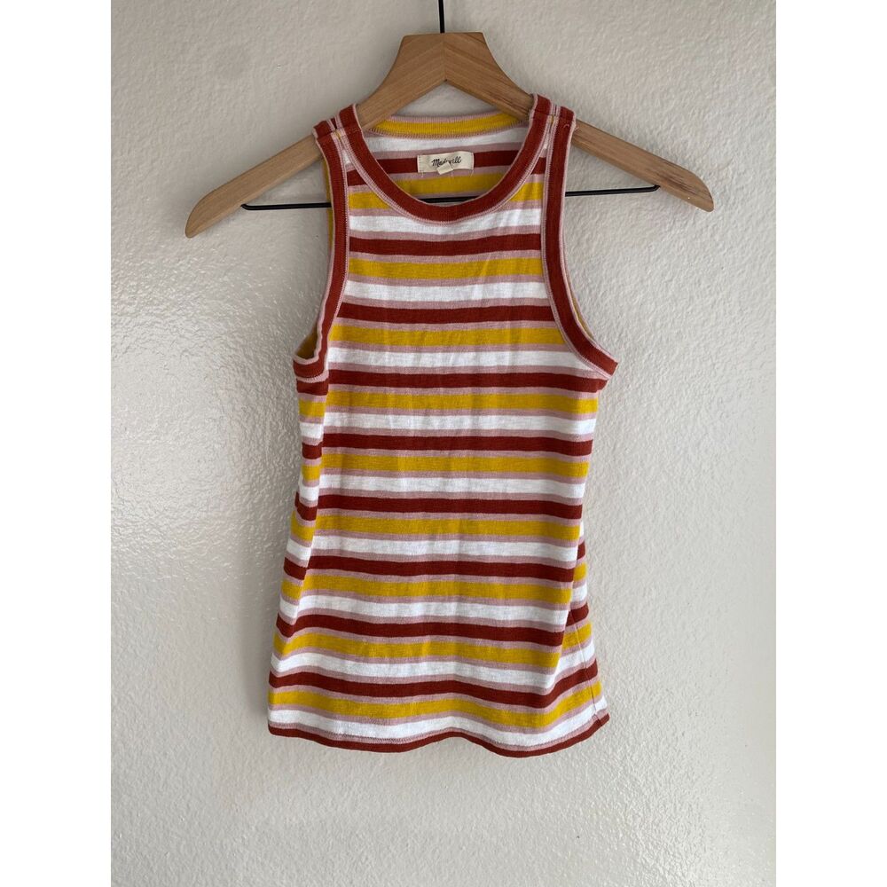 Madewell Womens XXS Striped Knit Tank Top Rust Yellow Pink White Sleeveless